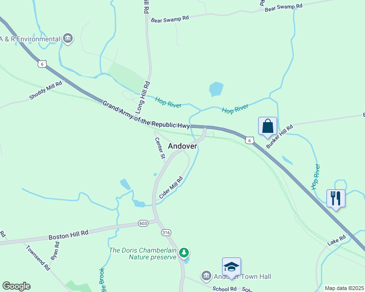 map of restaurants, bars, coffee shops, grocery stores, and more near in Andover
