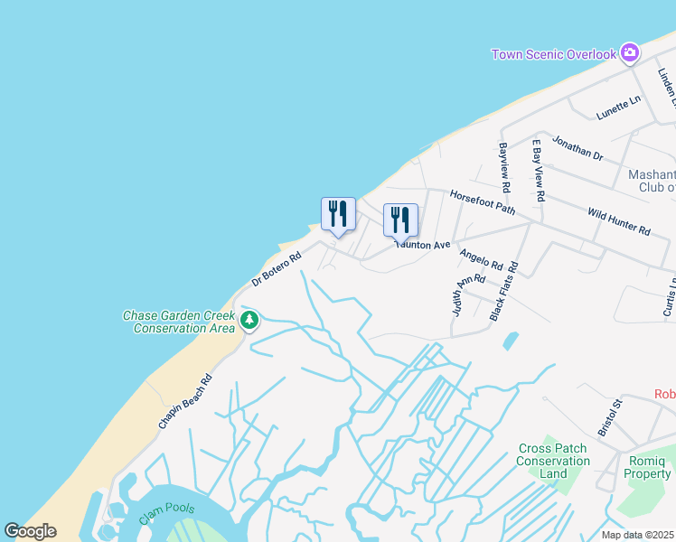 map of restaurants, bars, coffee shops, grocery stores, and more near 119 Taunton Avenue in Dennis
