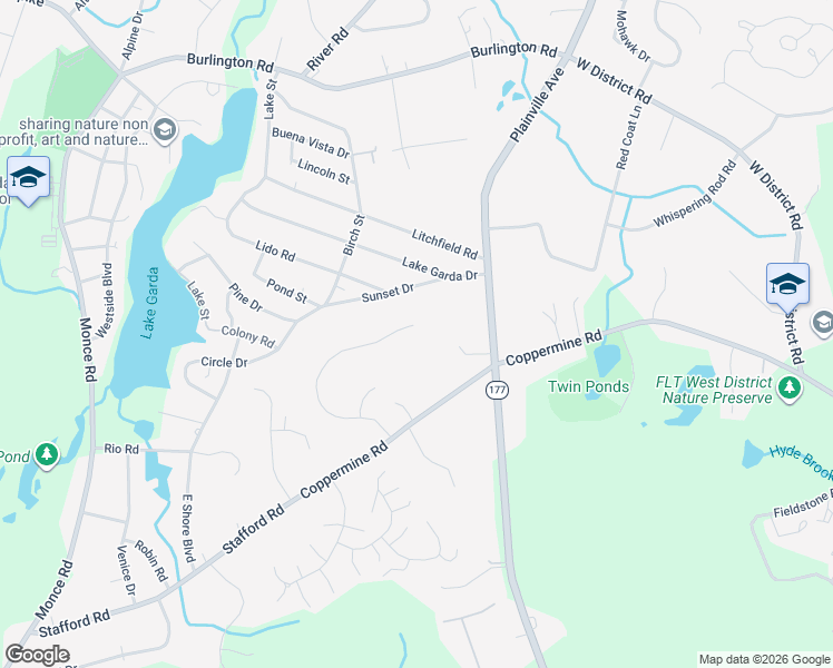 map of restaurants, bars, coffee shops, grocery stores, and more near 53 Woodside Drive in Farmington