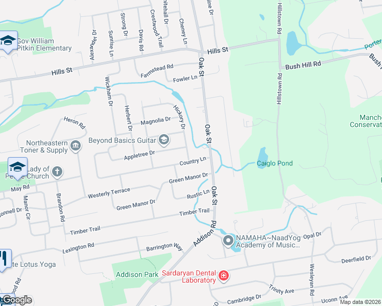 map of restaurants, bars, coffee shops, grocery stores, and more near 14 Hickory Drive in East Hartford