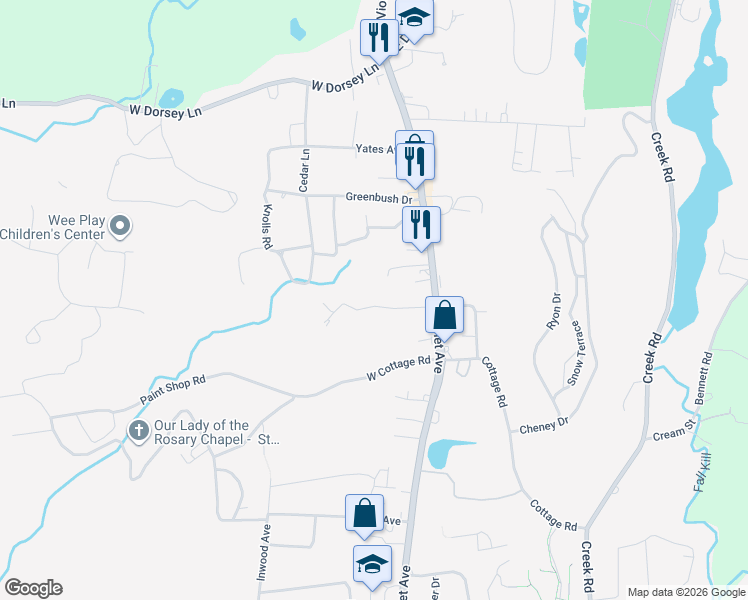 map of restaurants, bars, coffee shops, grocery stores, and more near 17 Cobey Terrace in Poughkeepsie