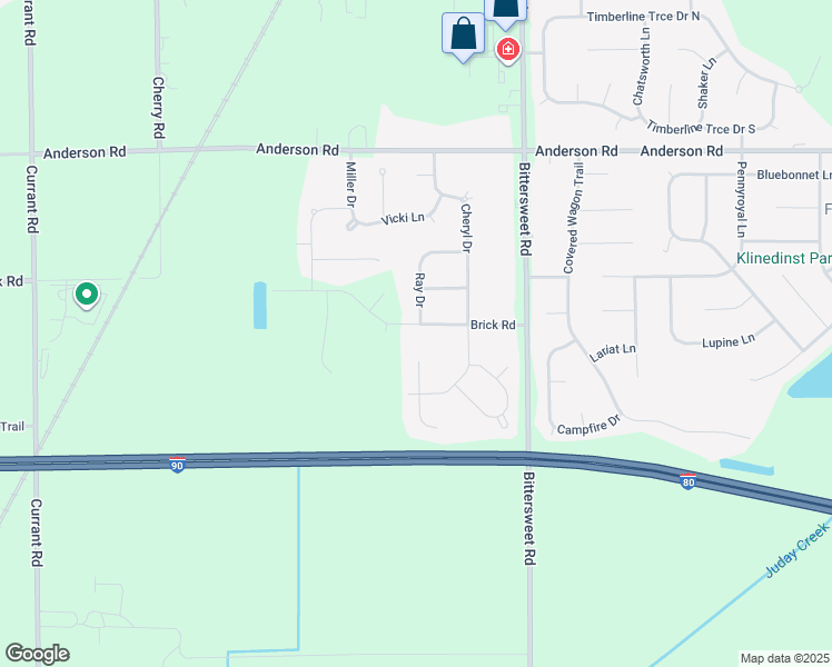 map of restaurants, bars, coffee shops, grocery stores, and more near 12722 Brick Road in Granger