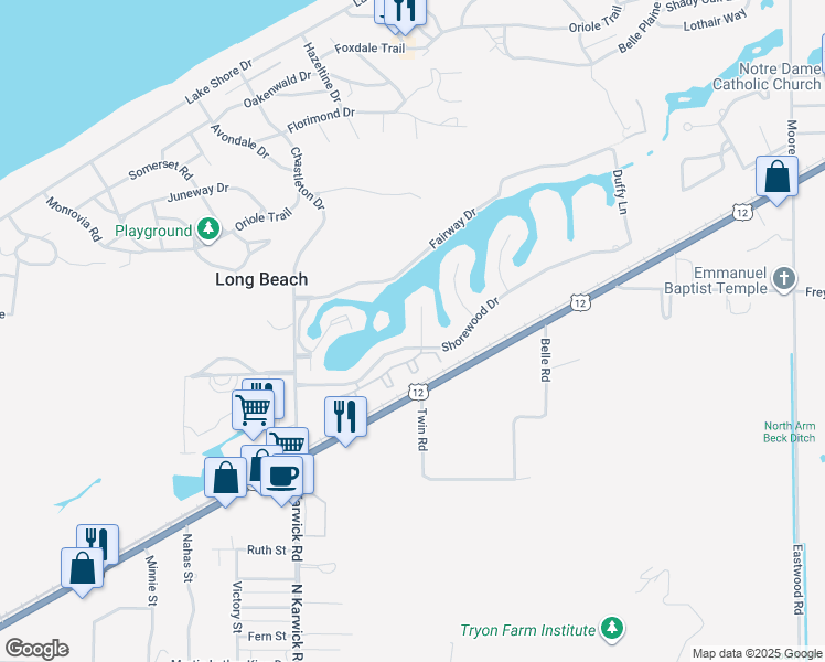 map of restaurants, bars, coffee shops, grocery stores, and more near 153 Brook Hollow Court in Long Beach