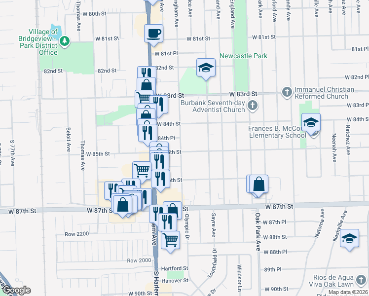 map of restaurants, bars, coffee shops, grocery stores, and more near 8449 Nottingham Avenue in Burbank