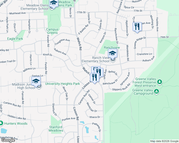map of restaurants, bars, coffee shops, grocery stores, and more near 1748 Tufts Court in Naperville