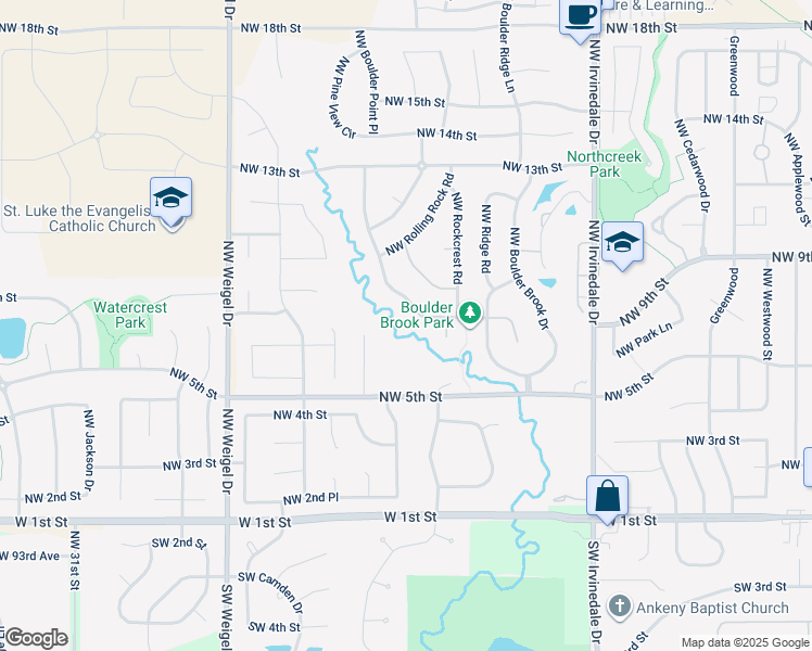 map of restaurants, bars, coffee shops, grocery stores, and more near 820 Northwest Boulder Point Place in Ankeny