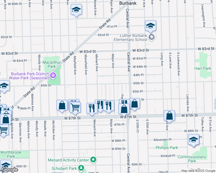 map of restaurants, bars, coffee shops, grocery stores, and more near 8505 Massasoit Avenue in Burbank
