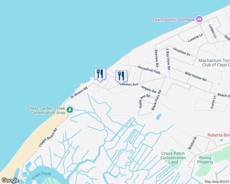 map of restaurants, bars, coffee shops, grocery stores, and more near 36 Rodoalph's Way in Dennis