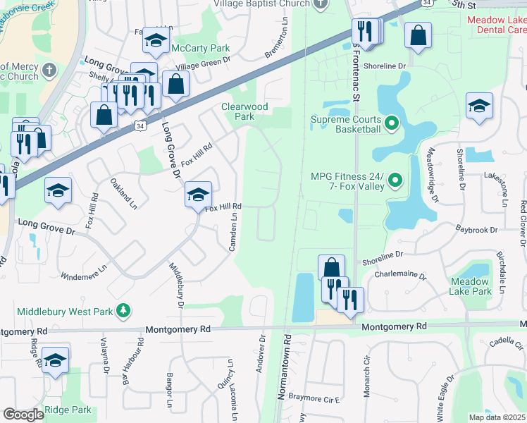 map of restaurants, bars, coffee shops, grocery stores, and more near 1000 Pheasant Run Lane in Aurora