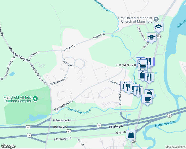 map of restaurants, bars, coffee shops, grocery stores, and more near 17 Michelle Lane in Mansfield