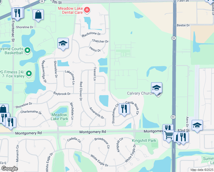 map of restaurants, bars, coffee shops, grocery stores, and more near 1012 Sundew Court in Aurora