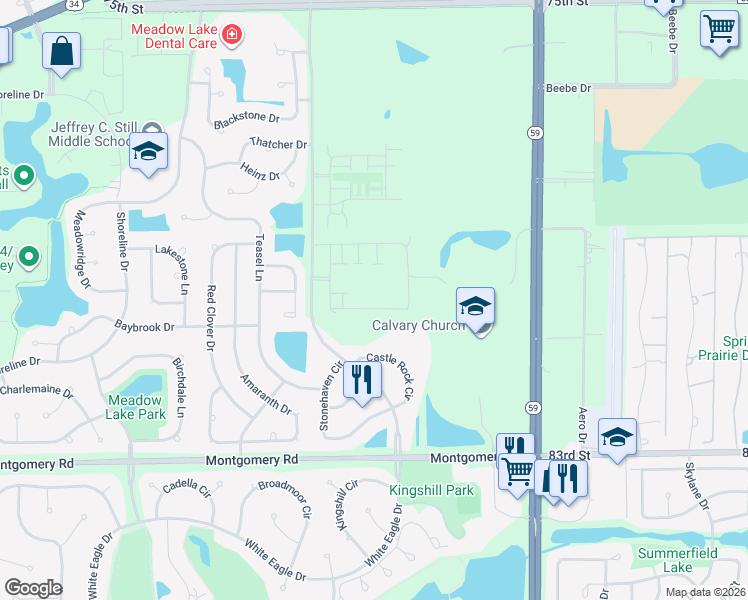 map of restaurants, bars, coffee shops, grocery stores, and more near 9S200 Rte 59 in Aurora
