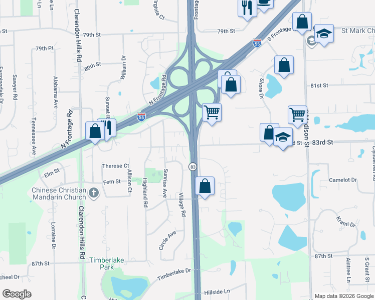map of restaurants, bars, coffee shops, grocery stores, and more near 106 Parkway Street in Willowbrook