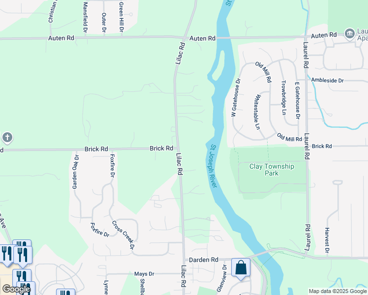 map of restaurants, bars, coffee shops, grocery stores, and more near 51990 Lilac Rd in South Bend