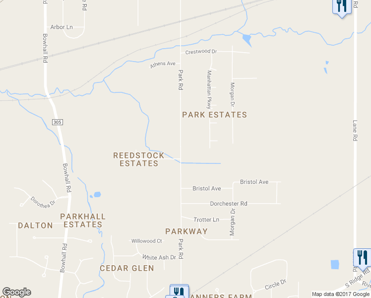 map of restaurants, bars, coffee shops, grocery stores, and more near 386 Park Road in Painesville