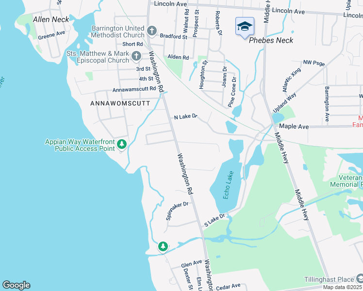 map of restaurants, bars, coffee shops, grocery stores, and more near 340 Washington Road in Barrington