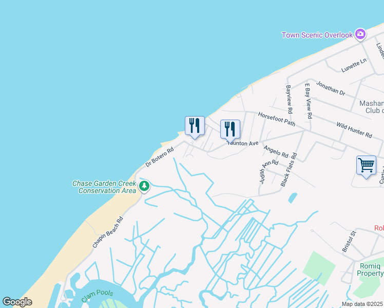 map of restaurants, bars, coffee shops, grocery stores, and more near 14 Squadrilli Way in Dennis