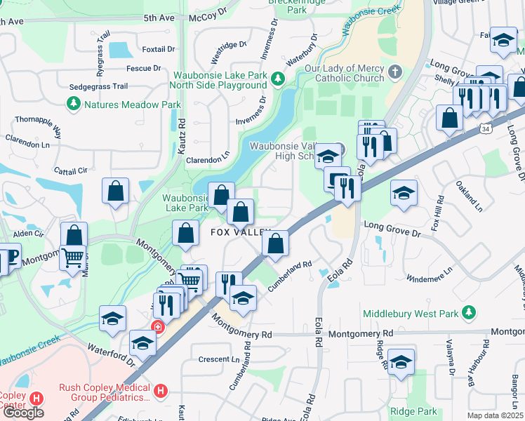 map of restaurants, bars, coffee shops, grocery stores, and more near 2405 Harbor Court in Aurora