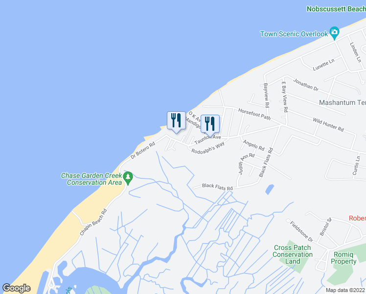 map of restaurants, bars, coffee shops, grocery stores, and more near 119 Taunton Avenue in Dennis