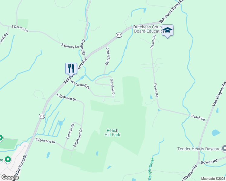 map of restaurants, bars, coffee shops, grocery stores, and more near Marshall Drive in Dutchess County