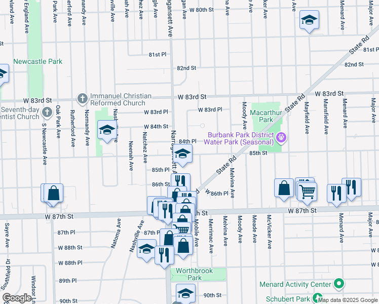 map of restaurants, bars, coffee shops, grocery stores, and more near 6328 85th Street in Burbank