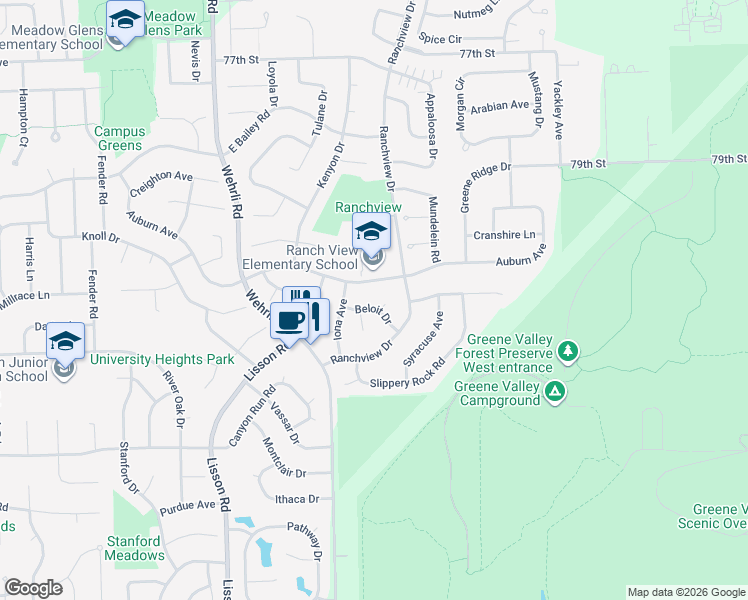 map of restaurants, bars, coffee shops, grocery stores, and more near 1723 Beloit Drive in Naperville