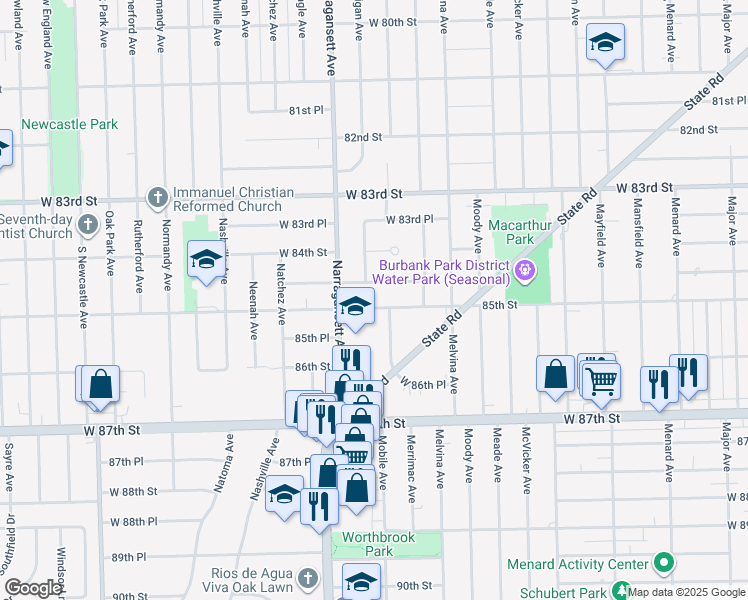 map of restaurants, bars, coffee shops, grocery stores, and more near 6328 85th Street in Burbank