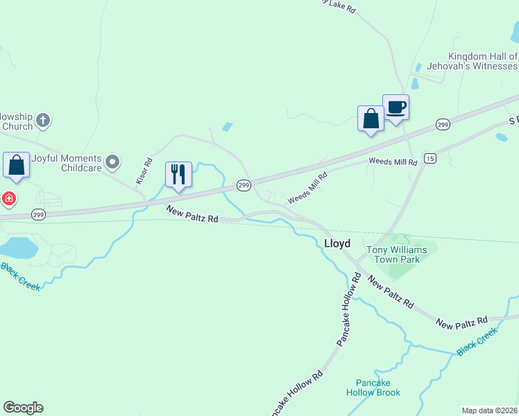 map of restaurants, bars, coffee shops, grocery stores, and more near 534 New Paltz Road in Highland