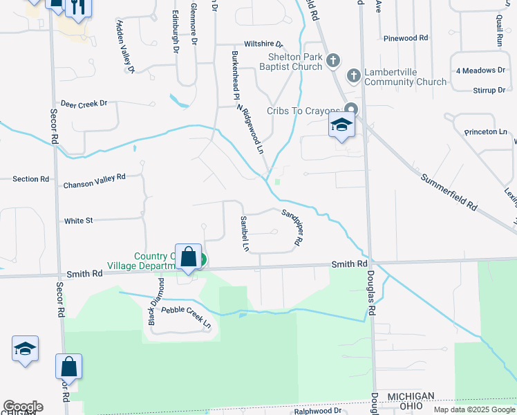 map of restaurants, bars, coffee shops, grocery stores, and more near 2409 Sandpiper Road in Lambertville