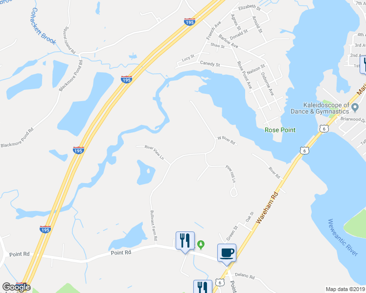map of restaurants, bars, coffee shops, grocery stores, and more near 75 Bullivant Farm Road in Marion