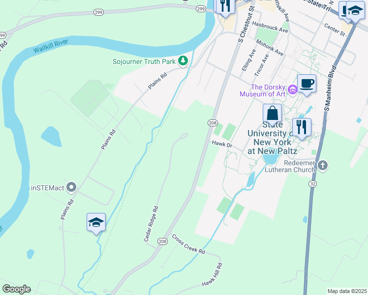 map of restaurants, bars, coffee shops, grocery stores, and more near 28 Cedar Ridge Road in New Paltz