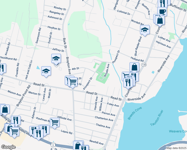 map of restaurants, bars, coffee shops, grocery stores, and more near 183 Prospect Street in Somerset