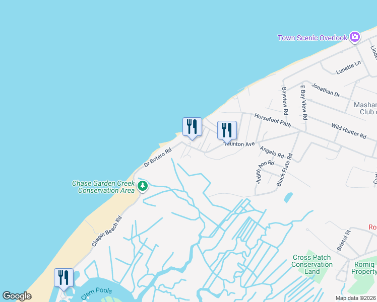 map of restaurants, bars, coffee shops, grocery stores, and more near 14 Squadrilli Way in Dennis