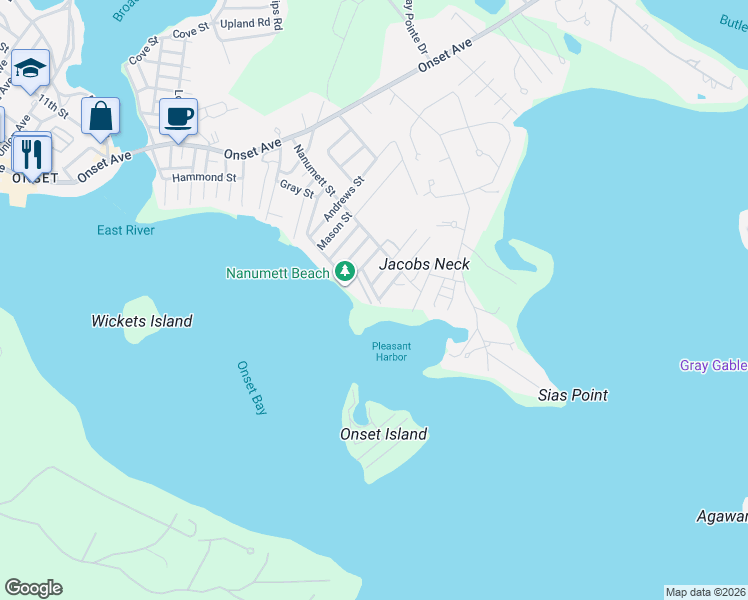 map of restaurants, bars, coffee shops, grocery stores, and more near 12 Groveland Street in Wareham