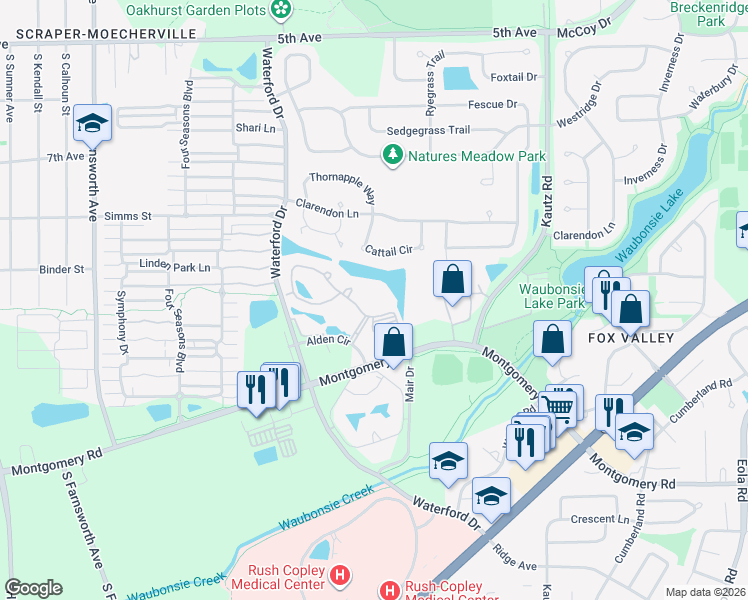 map of restaurants, bars, coffee shops, grocery stores, and more near 2000 Randi Drive in Aurora