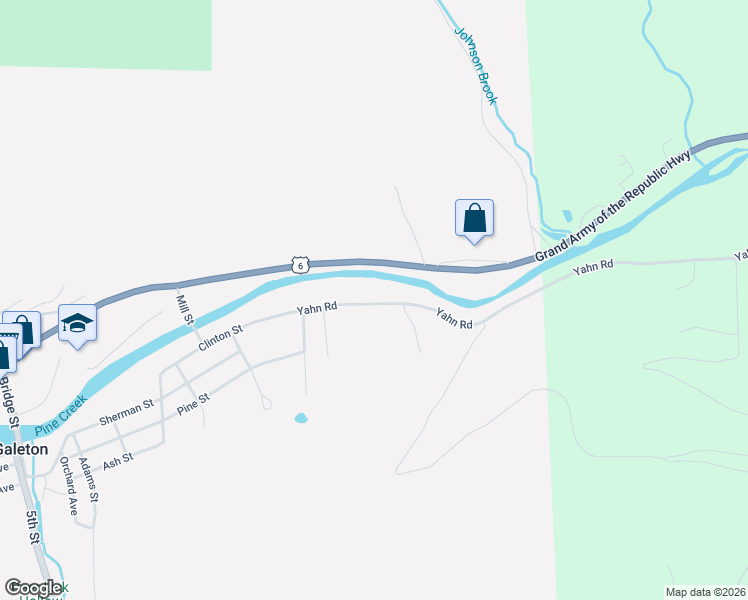 map of restaurants, bars, coffee shops, grocery stores, and more near 83 Yahn Road in Galeton