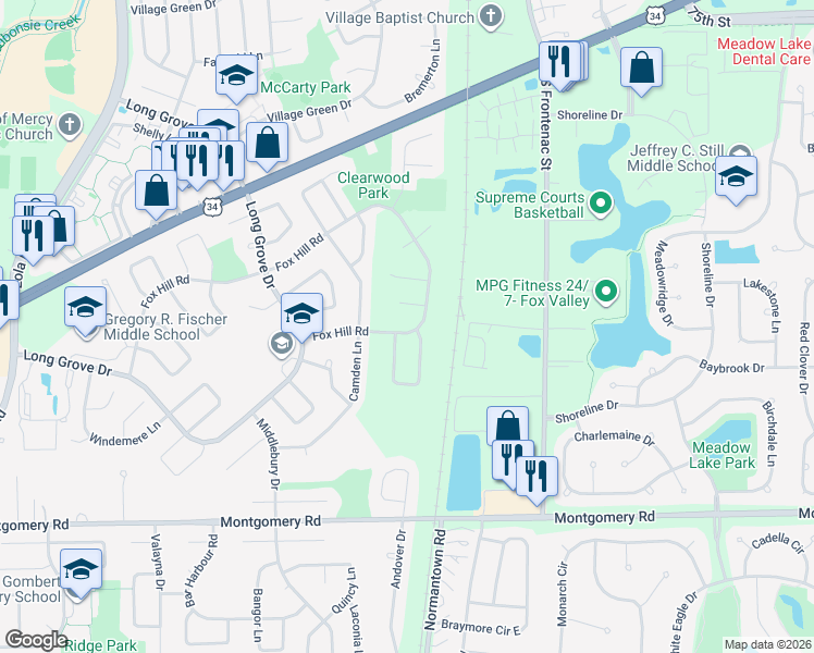 map of restaurants, bars, coffee shops, grocery stores, and more near 1000 Pheasant Run Lane in Aurora
