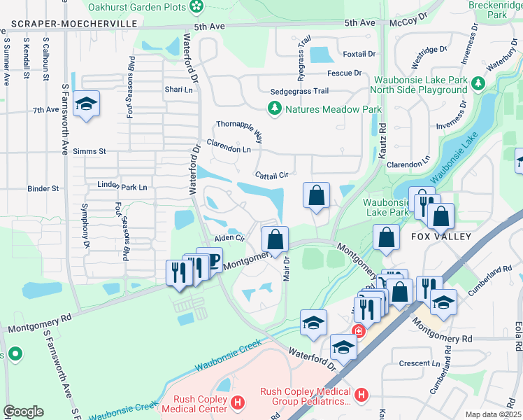 map of restaurants, bars, coffee shops, grocery stores, and more near 2000 Randi Drive in Aurora