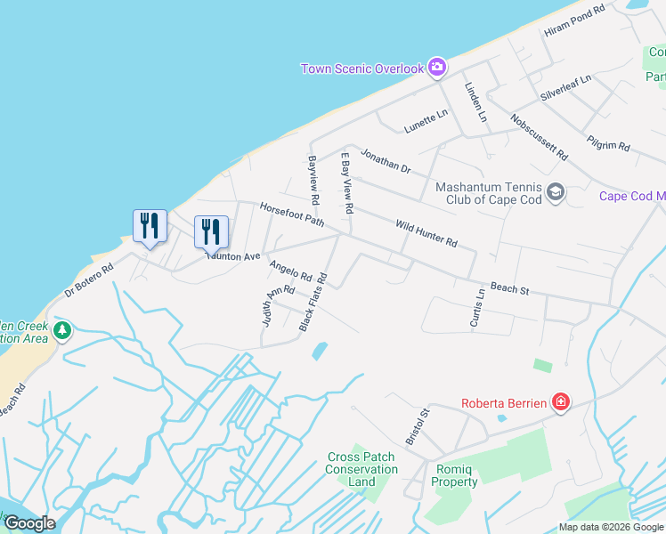 map of restaurants, bars, coffee shops, grocery stores, and more near 31 Black Flats Road in Dennis
