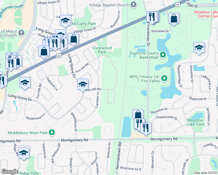 map of restaurants, bars, coffee shops, grocery stores, and more near 1000 Pheasant Run Lane in Aurora