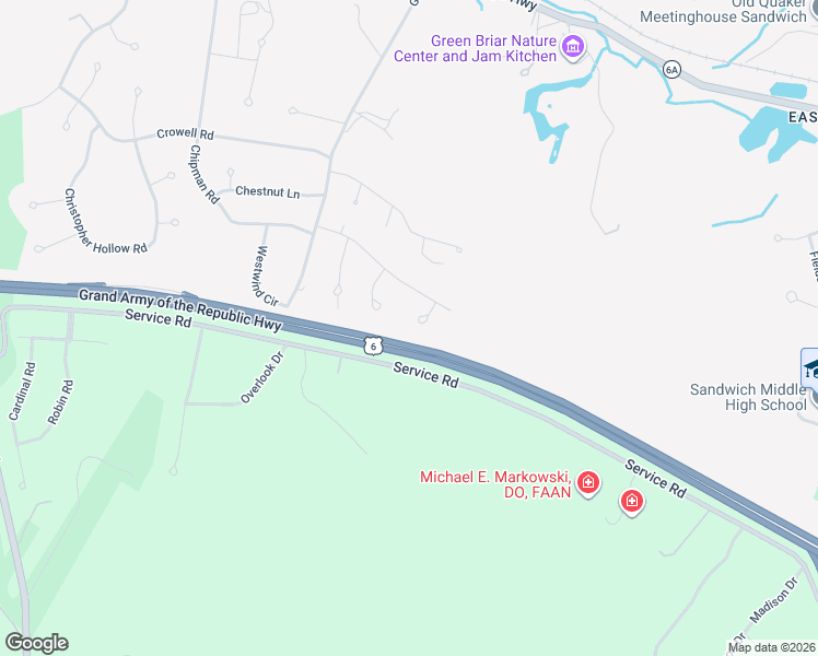 map of restaurants, bars, coffee shops, grocery stores, and more near 5 Whiffletree Circle in Sandwich
