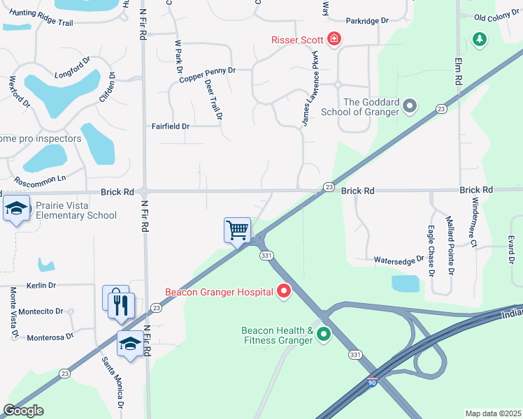 map of restaurants, bars, coffee shops, grocery stores, and more near 52075 Clover Trail in Granger