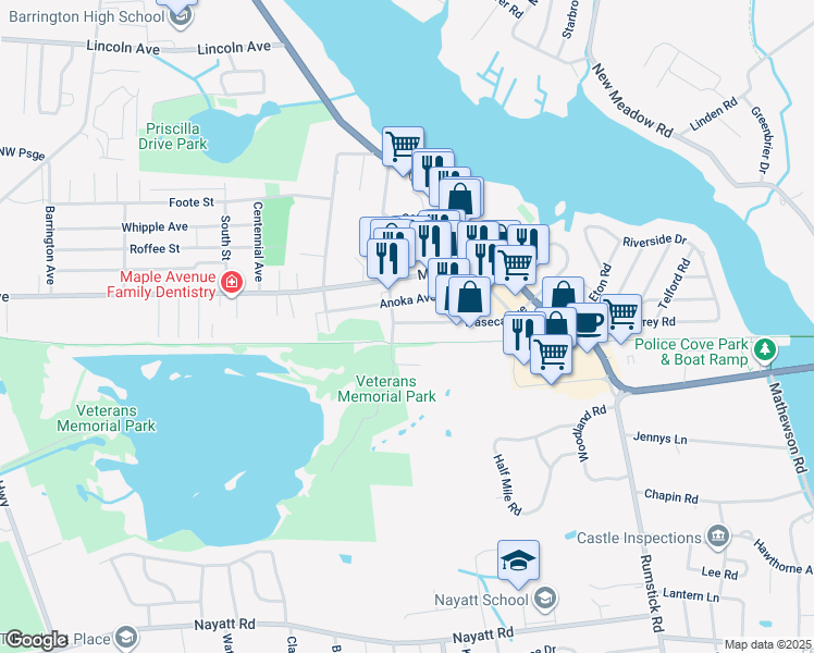 map of restaurants, bars, coffee shops, grocery stores, and more near 312 Waseca Avenue in Barrington