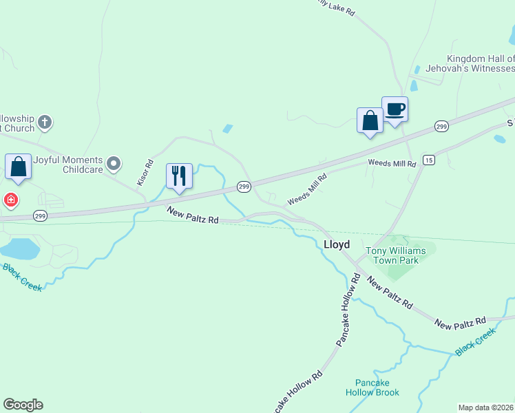 map of restaurants, bars, coffee shops, grocery stores, and more near 534 New Paltz Road in Highland