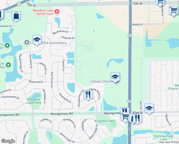 map of restaurants, bars, coffee shops, grocery stores, and more near 9S200 Route 59 in Naperville