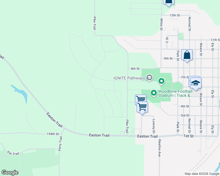 map of restaurants, bars, coffee shops, grocery stores, and more near 112 West 6th Street in Woodbine