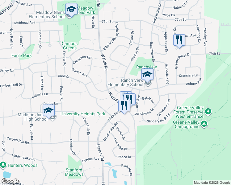 map of restaurants, bars, coffee shops, grocery stores, and more near 1748 Tufts Court in Naperville