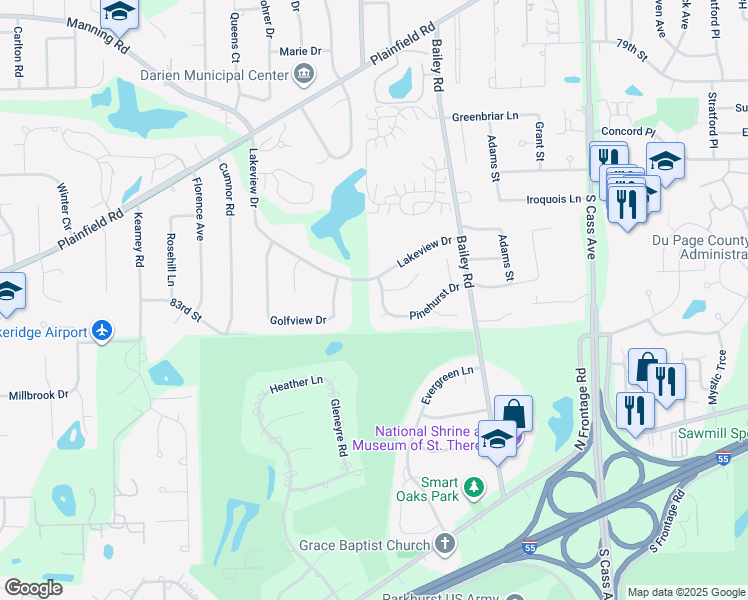 map of restaurants, bars, coffee shops, grocery stores, and more near 1547 Pinehurst Drive in Darien