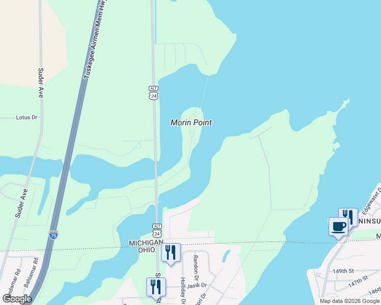 map of restaurants, bars, coffee shops, grocery stores, and more near 2970 Morin Point Street in Erie