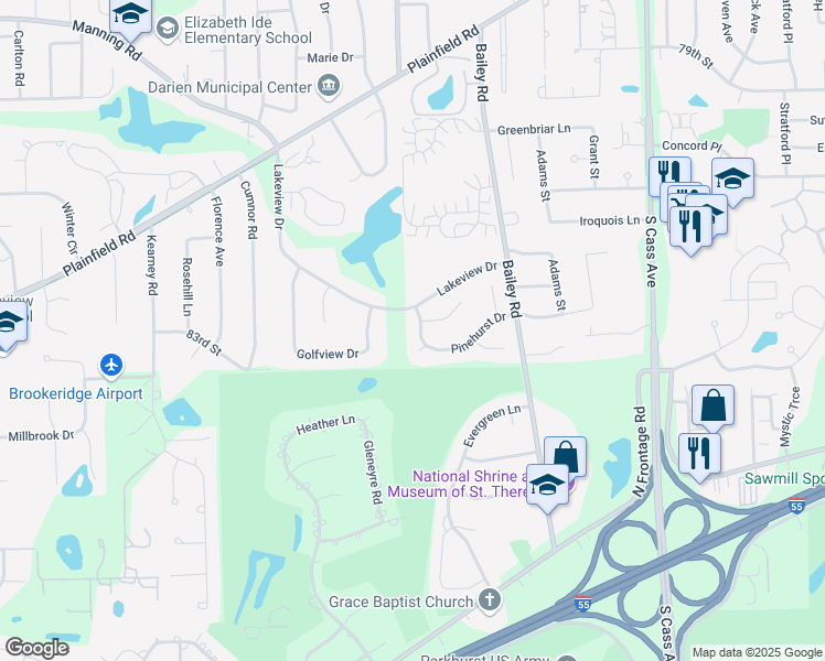 map of restaurants, bars, coffee shops, grocery stores, and more near 1547 Pinehurst Drive in Darien